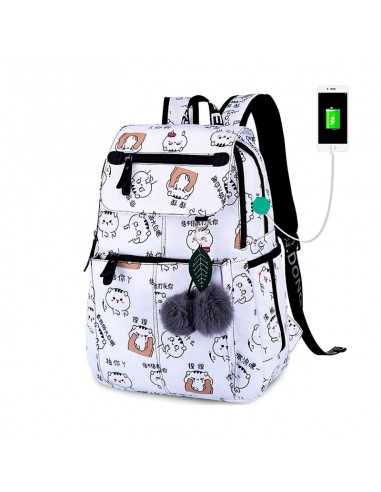 Sac à Dos  - Blanc et Noir -  USB Kawaii paiement sécurisé