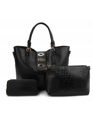 Ostrich Embossed Turn-Lock 3 in 1 Tote Wallet set le concept de la Pate a emporter 