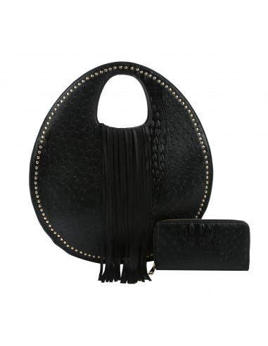 Ostrich Embossed Fringe Round Satchel Bag Par le système avancé 