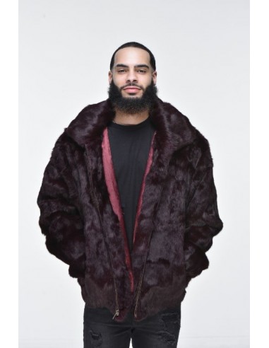 Men’s Rabbit Hooded Bomber Jacket - Burgundy pas cher