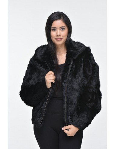 Ladies Rabbit Hooded Bomber Jacket - Black Profitez des Offres !