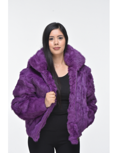 Ladies Rabbit Hooded Bomber Jacket - Purple prix