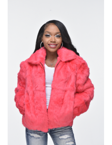 Ladies Rabbit Hooded Bomber Jacket - Pink Pour