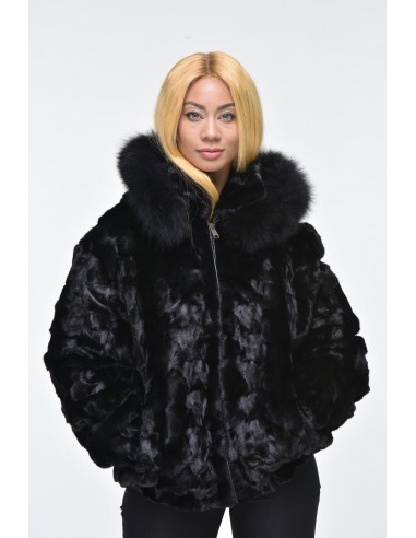 Ladies Mink Fur Bomber Jacket with Hood – Black Economisez 