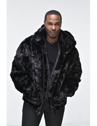 Men’s Mink Fur Bomber Jacket with Hood – Black prix