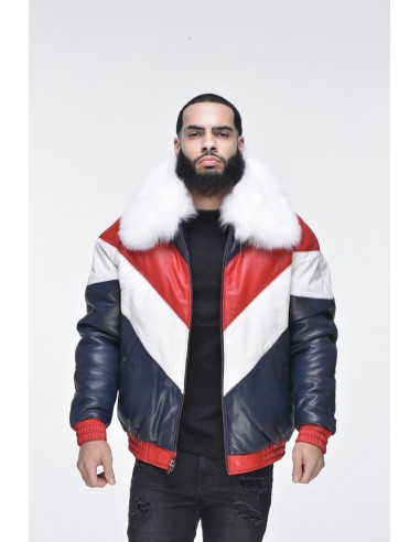 Men’s Lambskin V Bomber Jacket with Detachable White Fox Collar hantent personnes