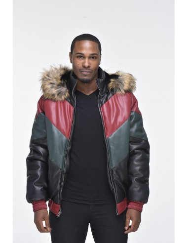 Men’s Faux Leather V Bomber Jacket with Detachable Faux Fur Hood - Red, Green, Black 50-70% off 