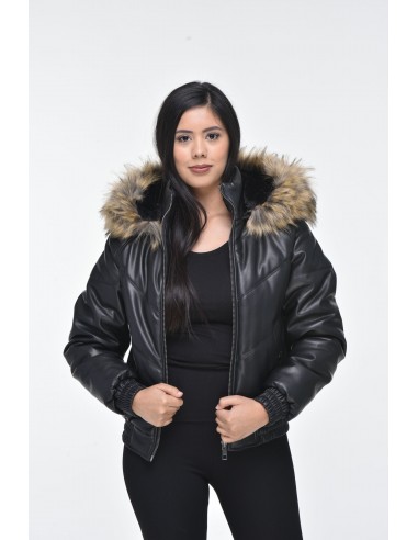 Ladies Faux Leather V Bomber Jacket with Detachable Faux Fur Hood (READ DESCRIPTION) - Black Comment ça marche