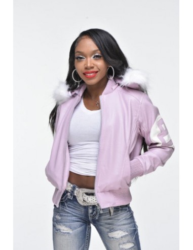 Ladies Eight Ball Faux Leather Bomber Jacket with Detachable Hood – Pink pour bénéficier 