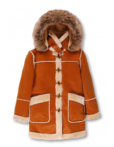 Men’s ¾ Toggle Faux Shearling with Detachable Hood - Cognac with Natural Paris Déstockage Promo