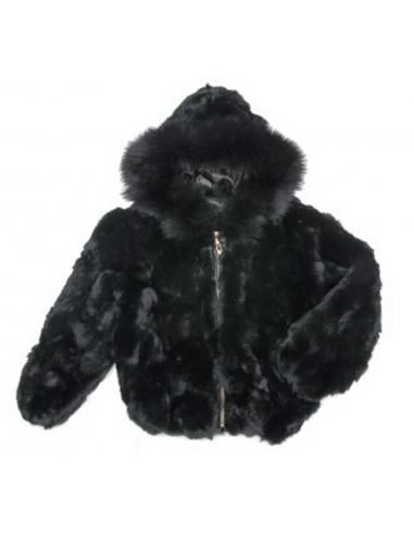 Kids Rabbit Fur Hooded Bomber Jacket - Black à prix réduit toute l'année