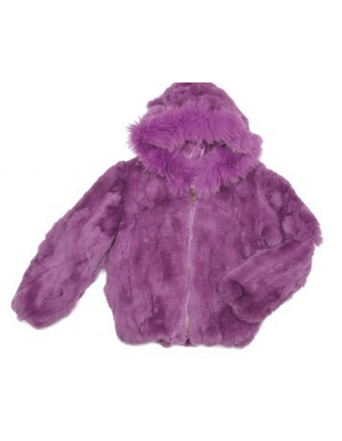 Kids Rabbit Fur Hooded Bomber Jacket - Purple Fin de série