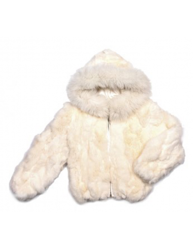 Kids Rabbit Fur Hooded Bomber Jacket - White en linge