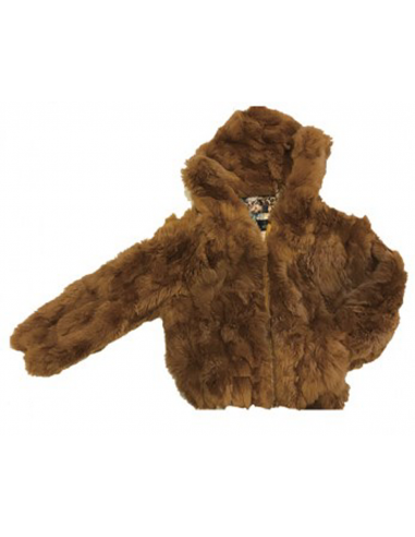 Kids Rabbit Fur Hooded Bomber Jacket - Whiskey Toutes les collections ici