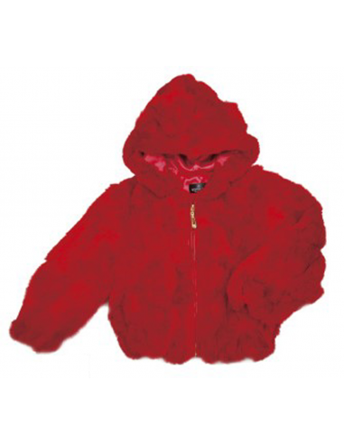 Kids Rabbit Fur Hooded Bomber Jacket - Red en stock