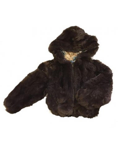 Kids Rabbit Fur Hooded Bomber Jacket - Brown En savoir plus