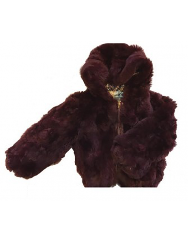 Kids Rabbit Fur Hooded Bomber Jacket - Burgundy d'Europe débarque