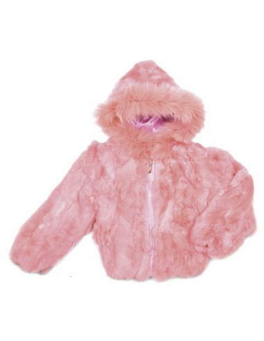 Kids Rabbit Fur Hooded Bomber Jacket - Pink 50% de réduction en Octobre 2024