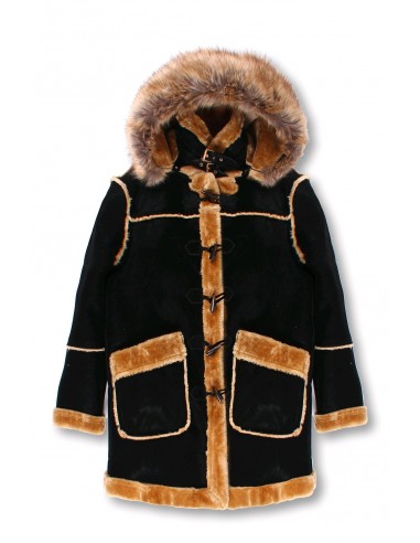 Kids ¾ Toggle Faux Shearling with Detachable Hood - Black with Natural de France