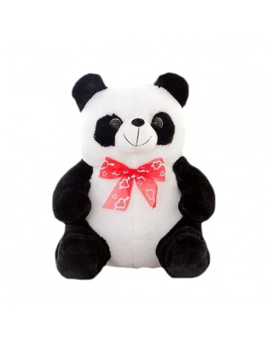 Panda Peluche  Petit Nœud Rose en linge