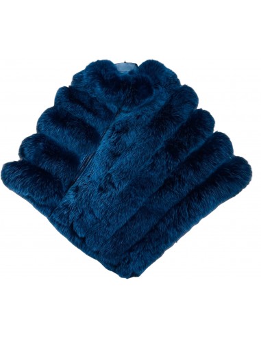 Ladies Fox Fur Poncho - Blue pas cher