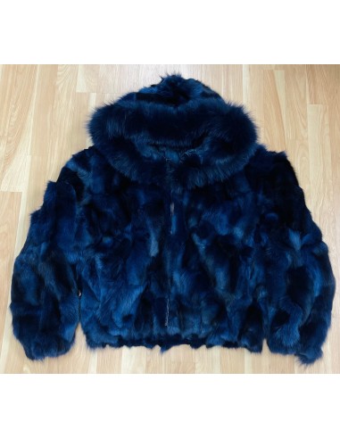 Ladies Navy Fox Fur Bomber Jacket with Hood – Black livraison et retour toujours gratuits