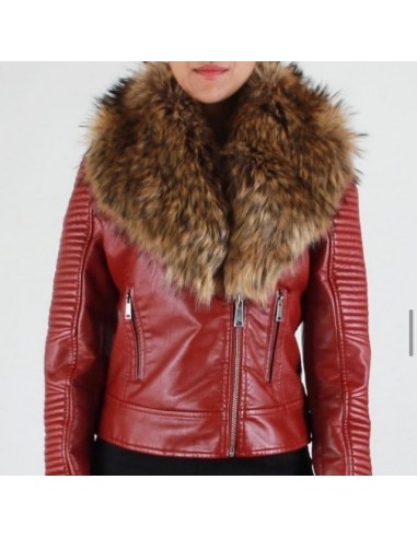 Ladies Vegan Burgundy Fashion Asymmetrical with Faux Fur Collar des créatures d'habitude