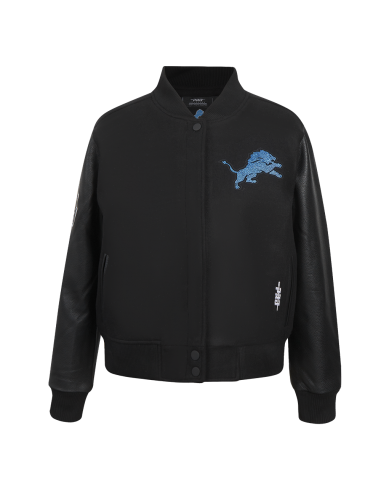 Ladies Pro Standard Detroit Lions Bling Varsity Jacket - Black on Black de technologie